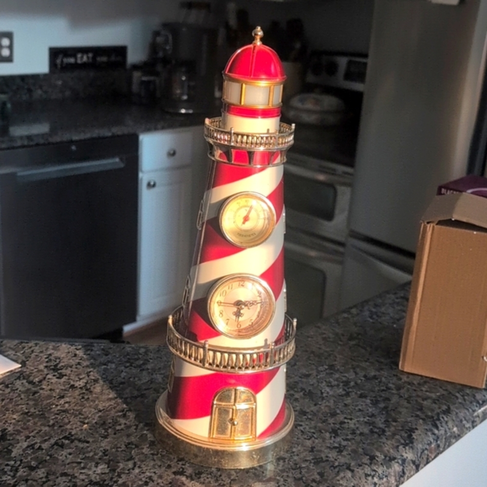 Vintage Lighthouse Clock with music box and thermometer Works! See Video.